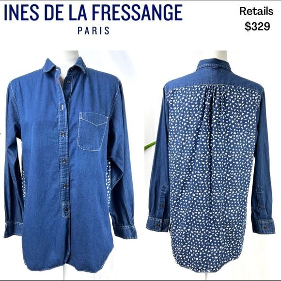 INES DE LA FRESSANGE Large Cotton Denim Long Sleeve Floral Back - Picture 12 of 14